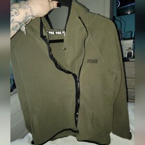 Pink Olive Green Zip-Up Hoodie